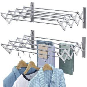 Wall Mounted Foldable Clothes Drying Rack with 5 Stainless Steel Rods