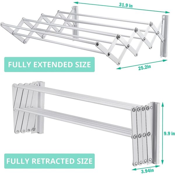 Wall Mounted Foldable Clothes Drying Rack with 5 Stainless Steel Rods
