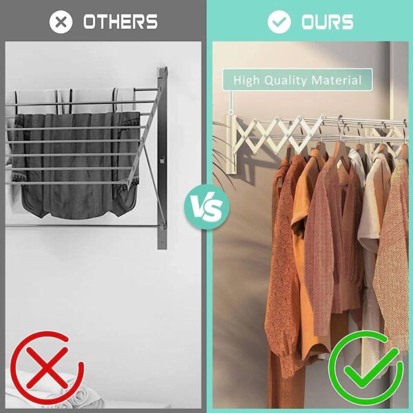 Wall Mounted Foldable Clothes Drying Rack with 5 Stainless Steel Rods